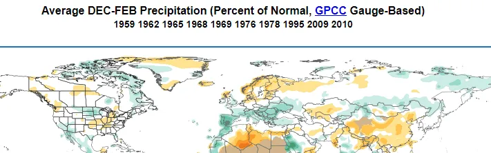 Negative NAO rainfall anomaly during winter.