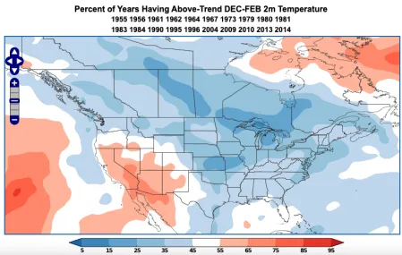 Negative WPO temperature probability during DJF.